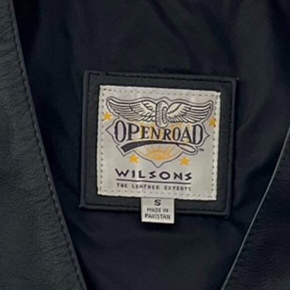 Wilson's Open-Road Eagle Embossed Black Leather Motorcycle Mob-Wife Vest Sz SM - Picture 2 of 11